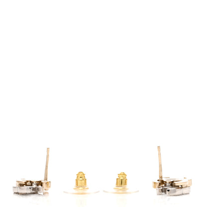 Chanel Crystal Double CC Earrings Gold Silver 3 of 4