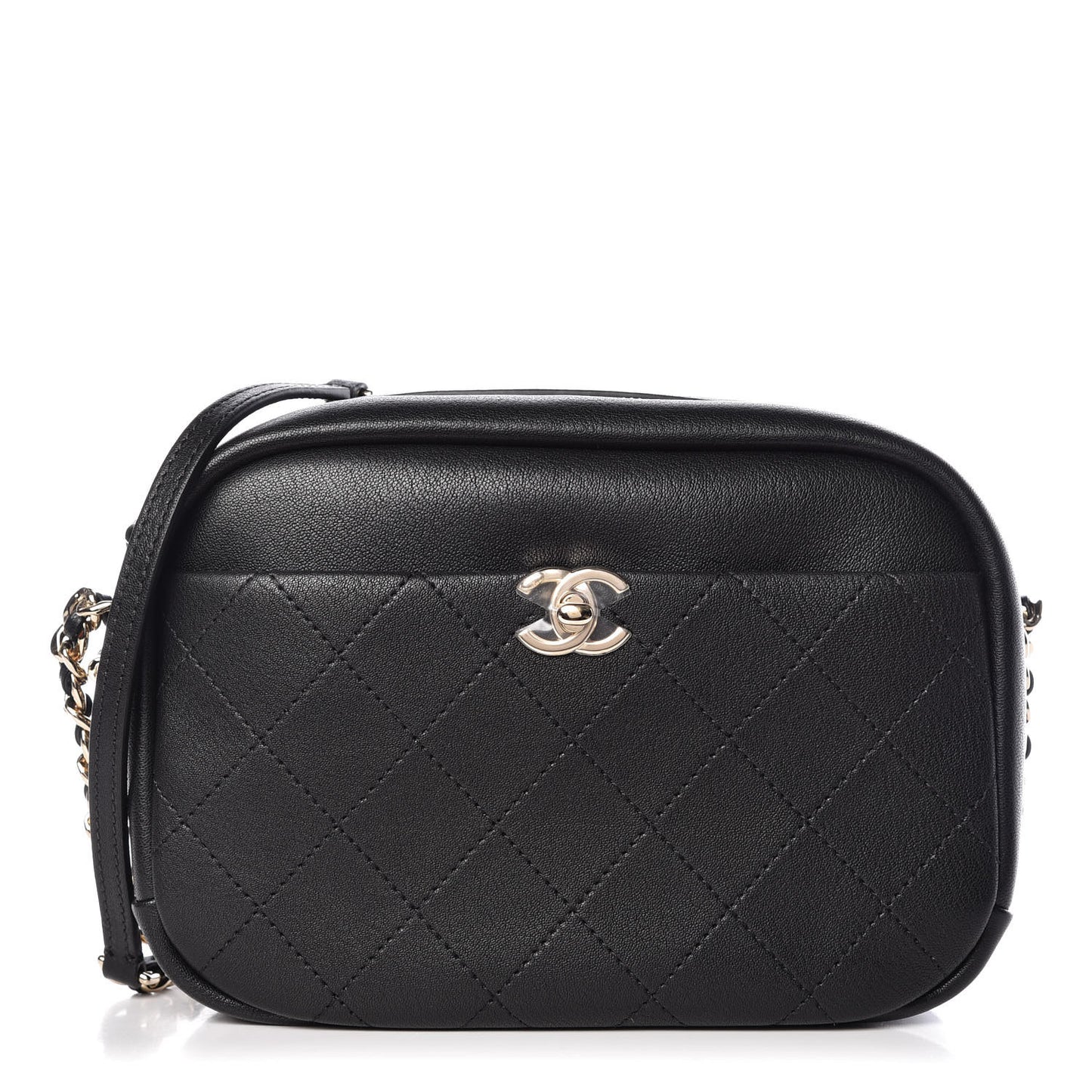 Goatskin Quilted Large Casual Trip Camera Case Bag Black