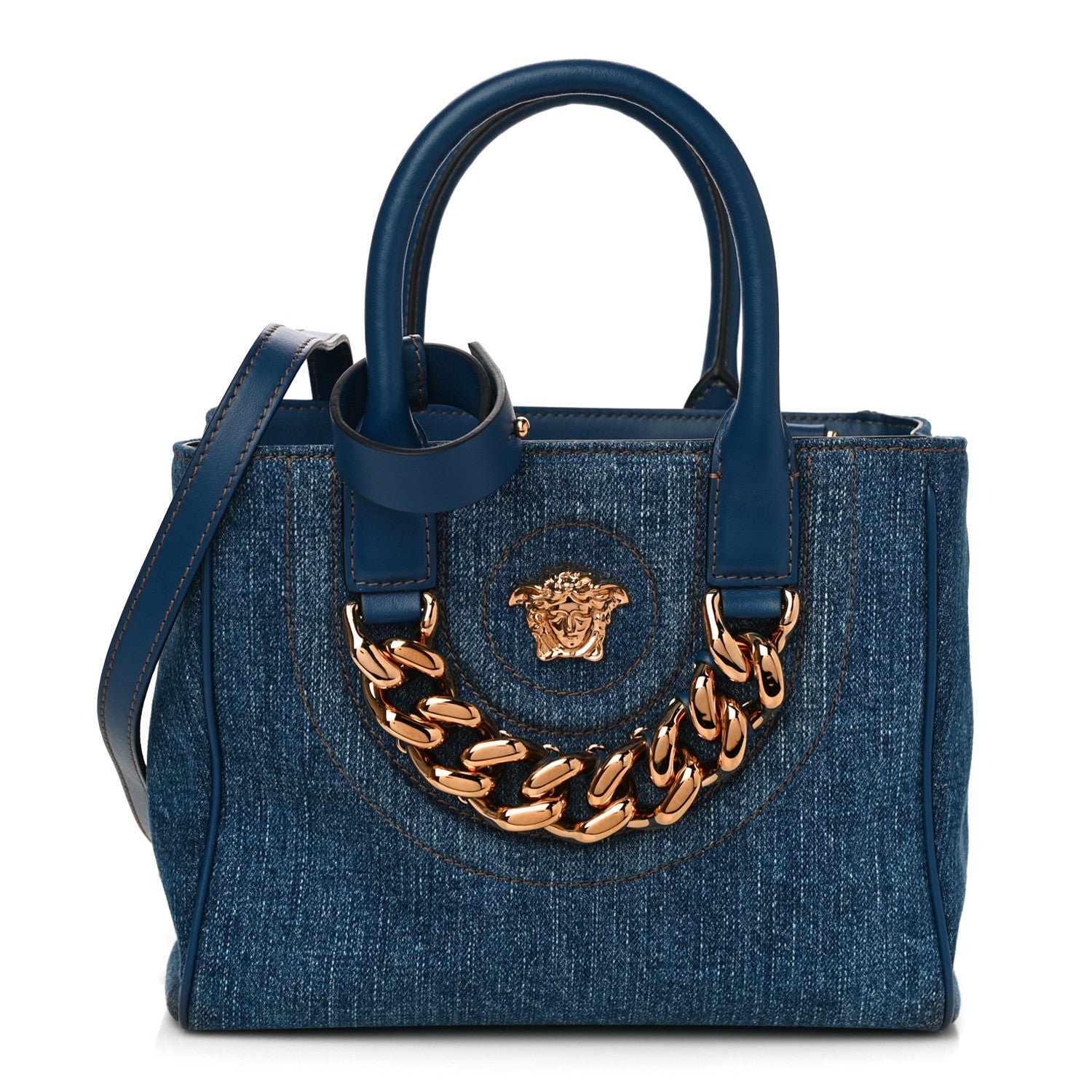 Versace Denim Mini La Medusa Chain Tote Navy Blue 1 of 9