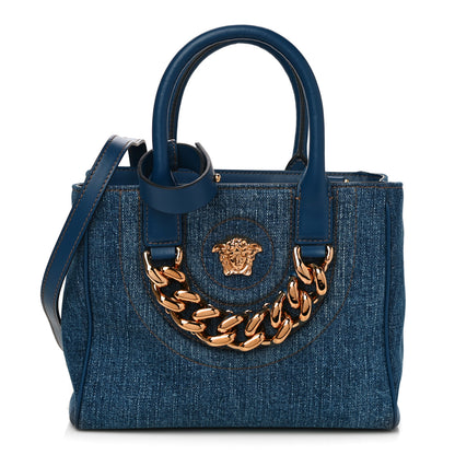 Versace Denim Mini La Medusa Chain Tote Navy Blue 1 of 9