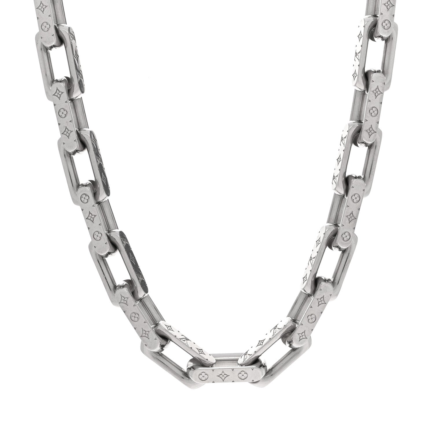 Louis Vuitton Monogram Chain Necklace Silver 4 of 5