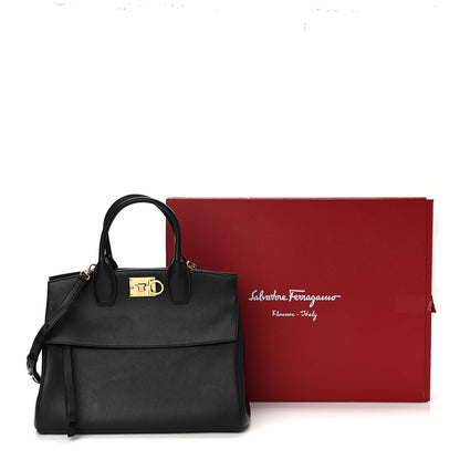 Salvatore Ferragamo Hammered Calfskin Medium Studio Bag Black 11 of 11