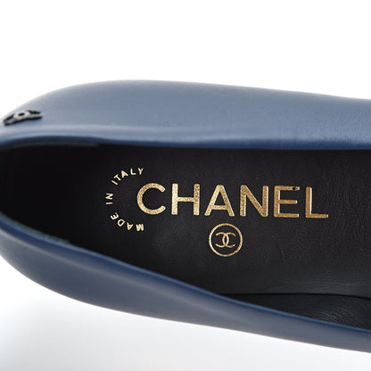 Chanel Lambskin CC Cap Toe Ballerina Flats 38 Navy Black 8 of 9