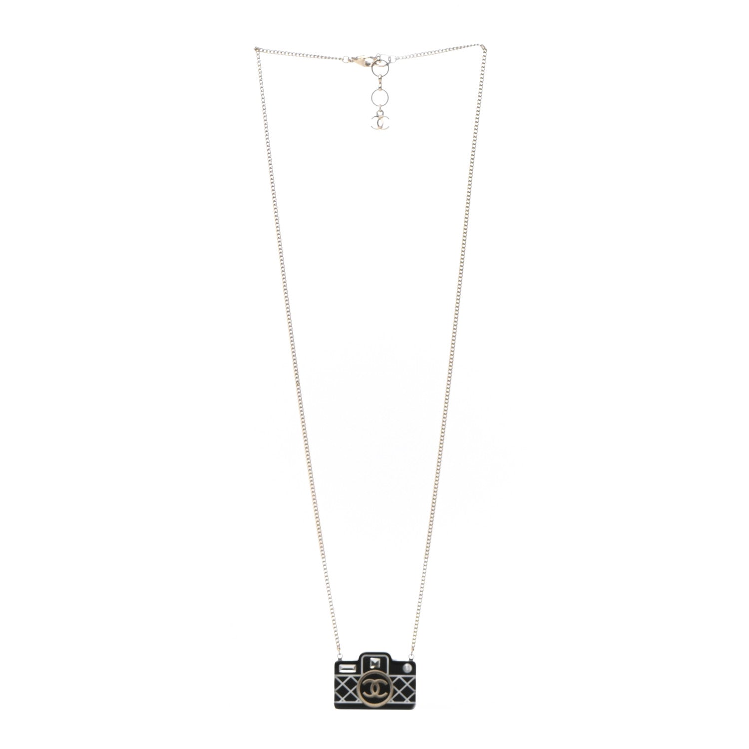 Chanel Resin Camera CC Necklace Black Gold 3 of 7