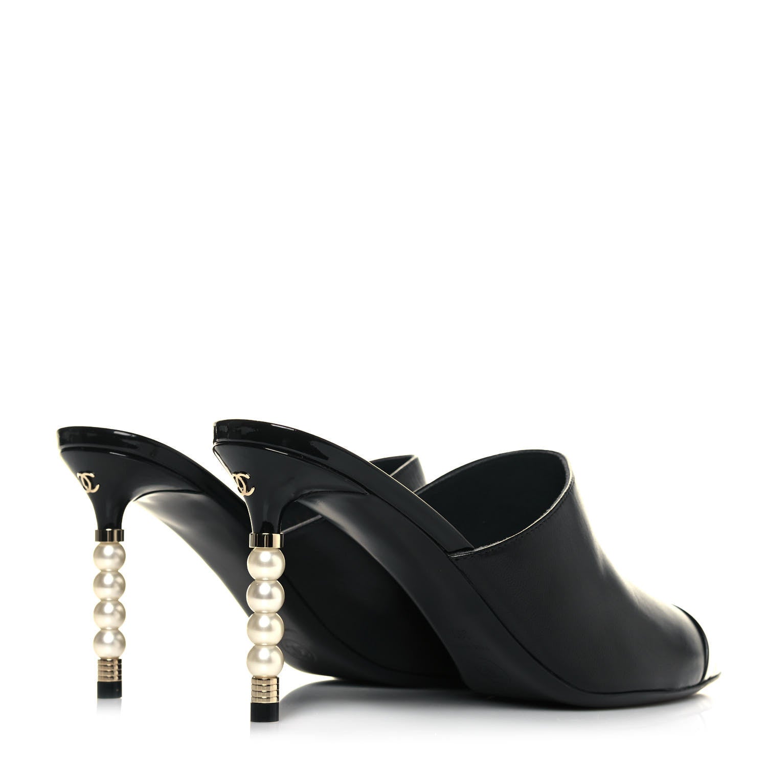 Chanel Lambskin Patent Cap Toe Pearl Mules 39.5 Black 4 of 10
