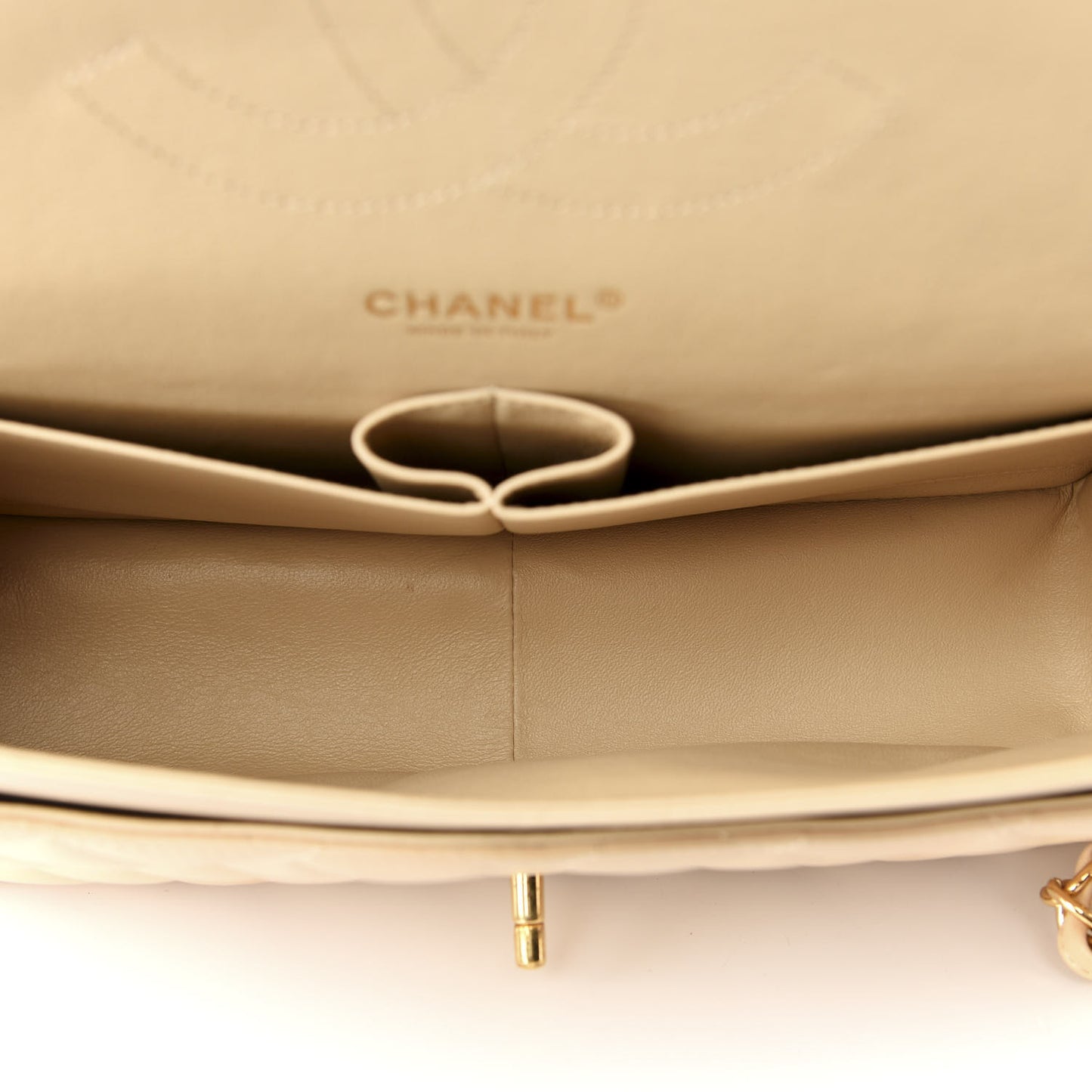 Lambskin Quilted Jumbo Double Flap Beige Clair