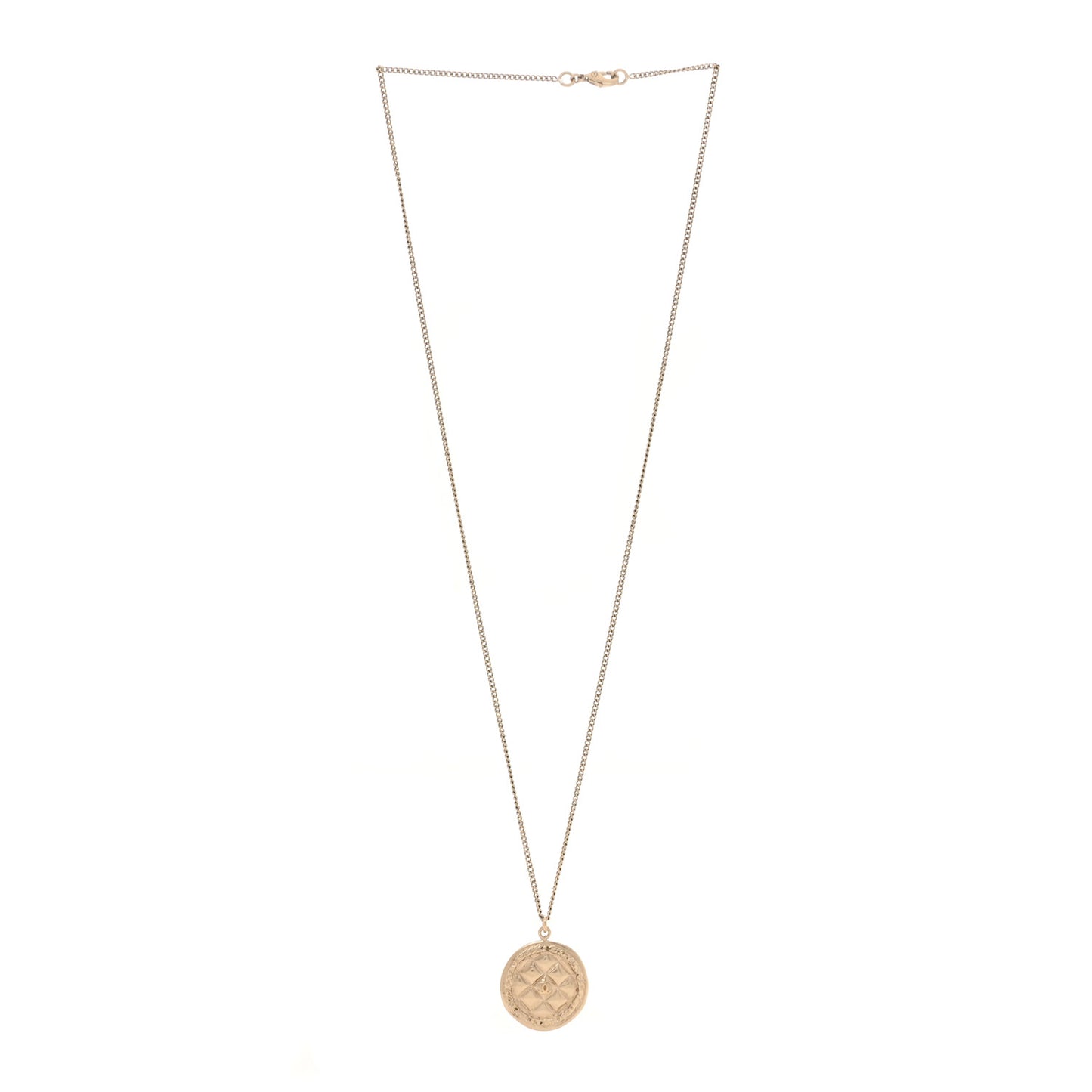 Quilted CC Pendant Chain Necklace Light Gold