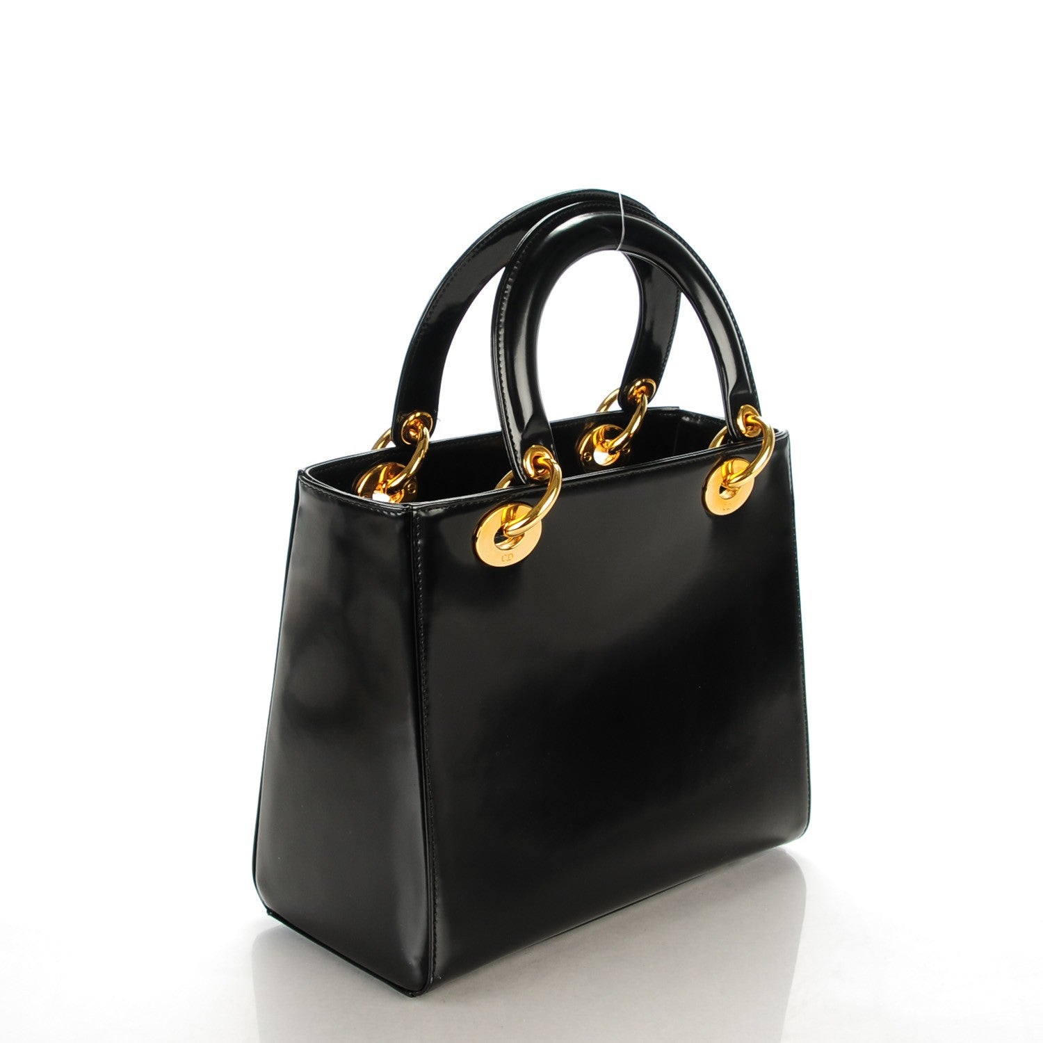 Christian Dior Vintage Patent Medium Lady Dior Black 3 of 8