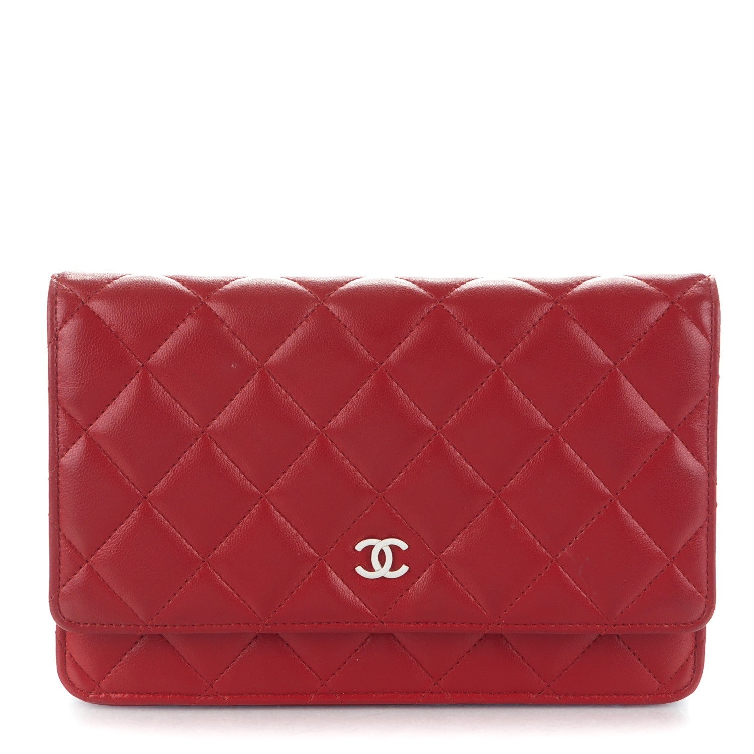 Chanel Lambskin Quilted Wallet On Chain WOC Red 1 of 8