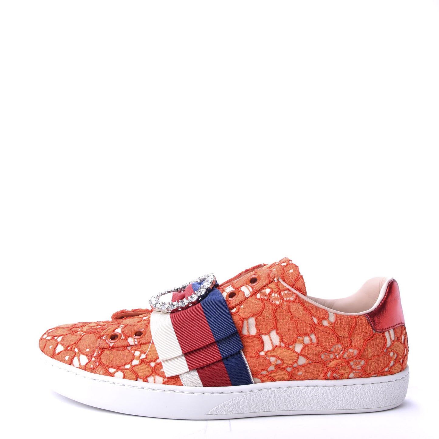 Lace Crystal Sylvie Web Flower Leaf Womens Ace Sneakers 36.5 Hot Orange Tan Beige