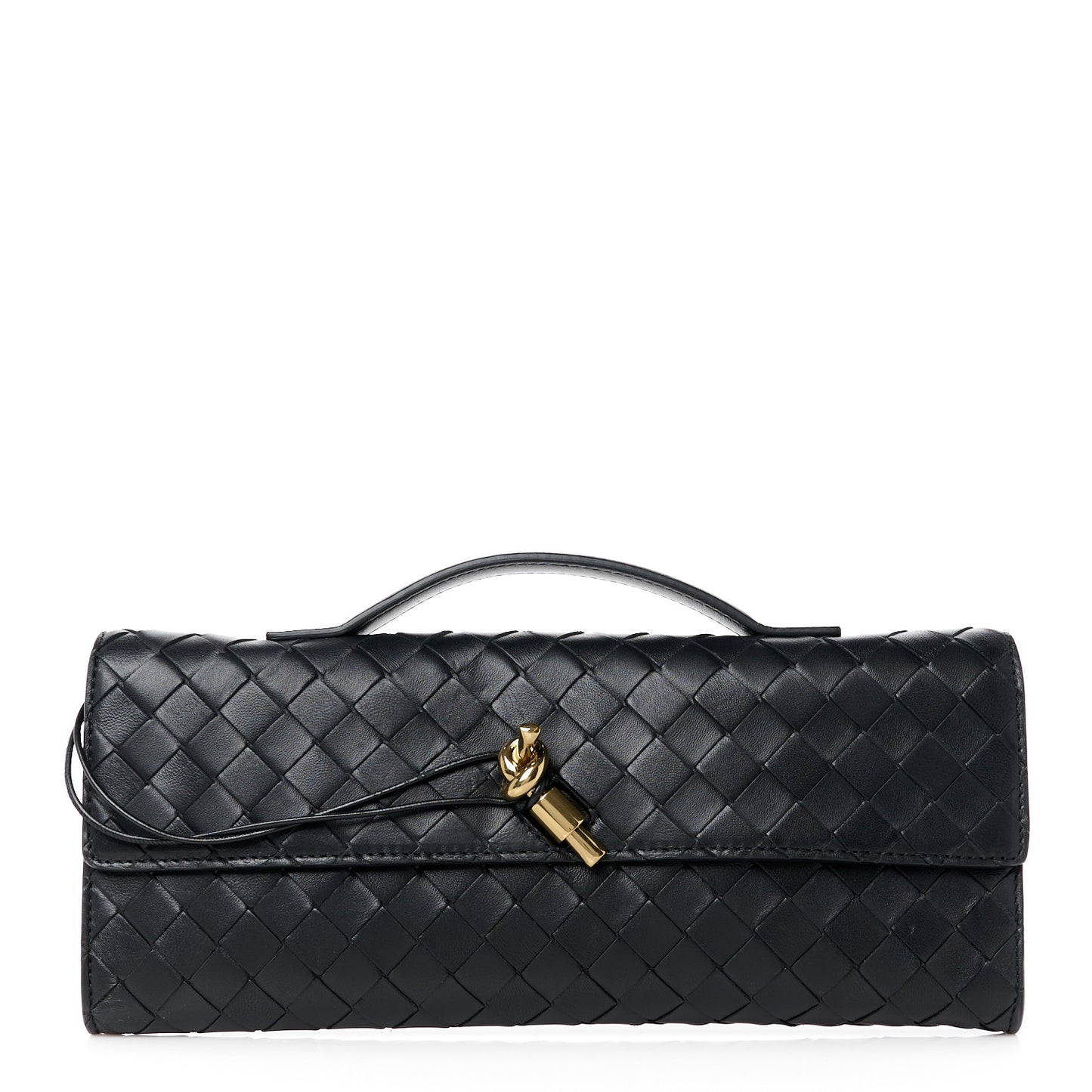 Nappa Intrecciato Long Andiamo Top Handle Clutch Black