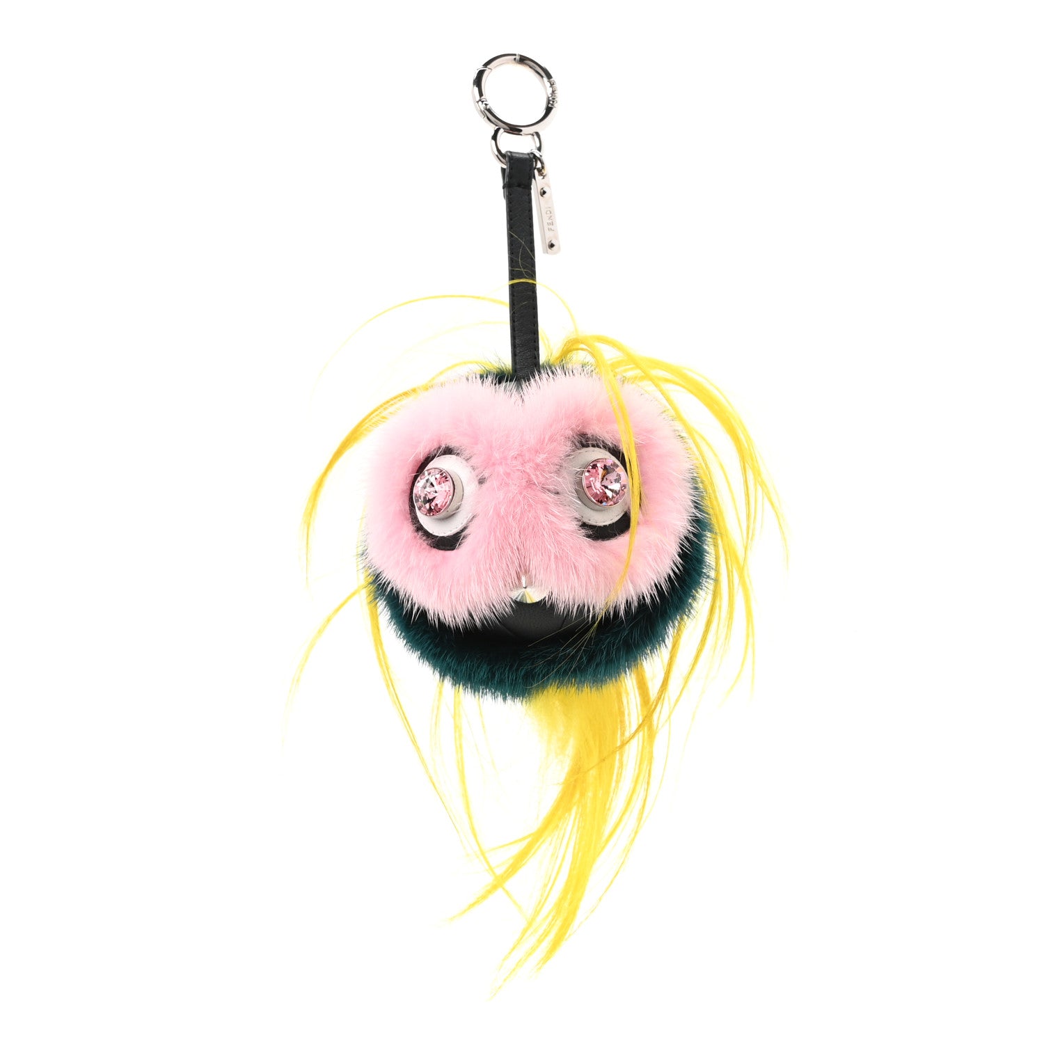 Fendi Mink Goat Fur QuTweet Jungle Bag Bug Charm Green Yellow Pink