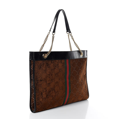Gucci Velvet GG Monogram Large Rajah Chain Tote Brown 2 of 8