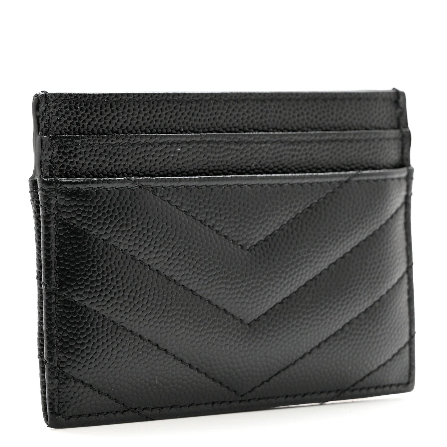 Saint Laurent Grain De Poudre Matelasse Chevron Monochrome Monogram Credit Card Case Black 3 of 7