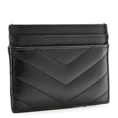 Saint Laurent Grain De Poudre Matelasse Chevron Monochrome Monogram Credit Card Case Black 3 of 7