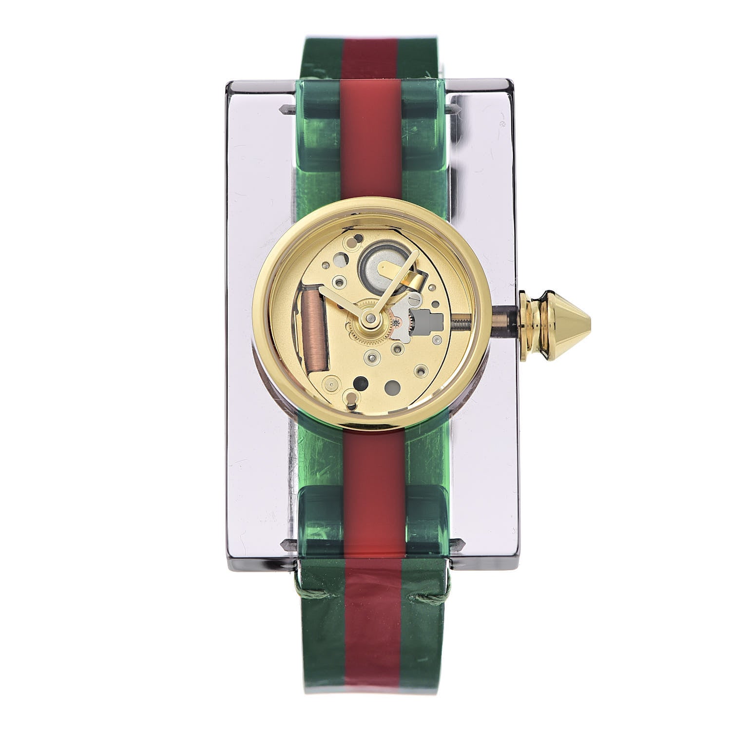 Gucci Stainless Steel Calfskin Plexiglass 24mm Skeleton Quartz Watch 1 of 5