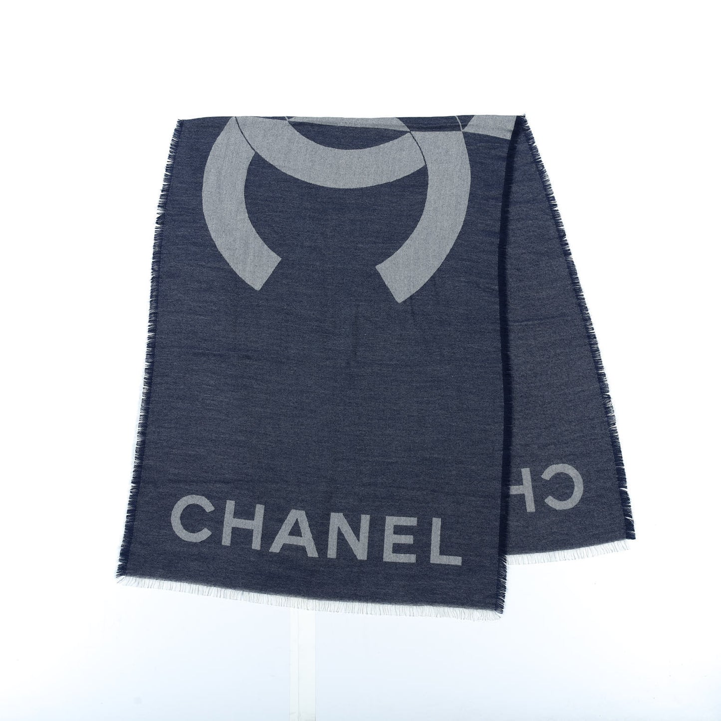 Cashmere Silk CC Logo Stole Navy