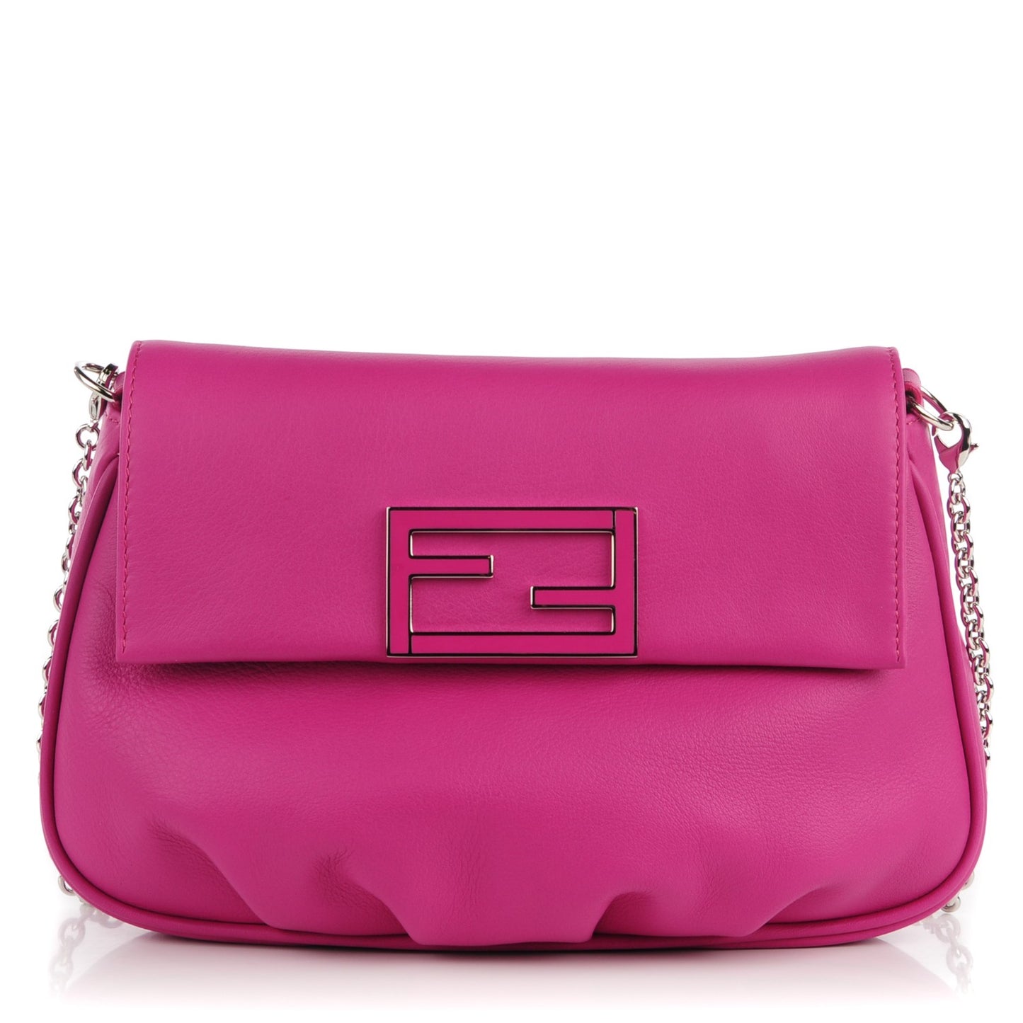 Vitello Flamingo Enamel Fendista Pouchette Crossbody Magenta
