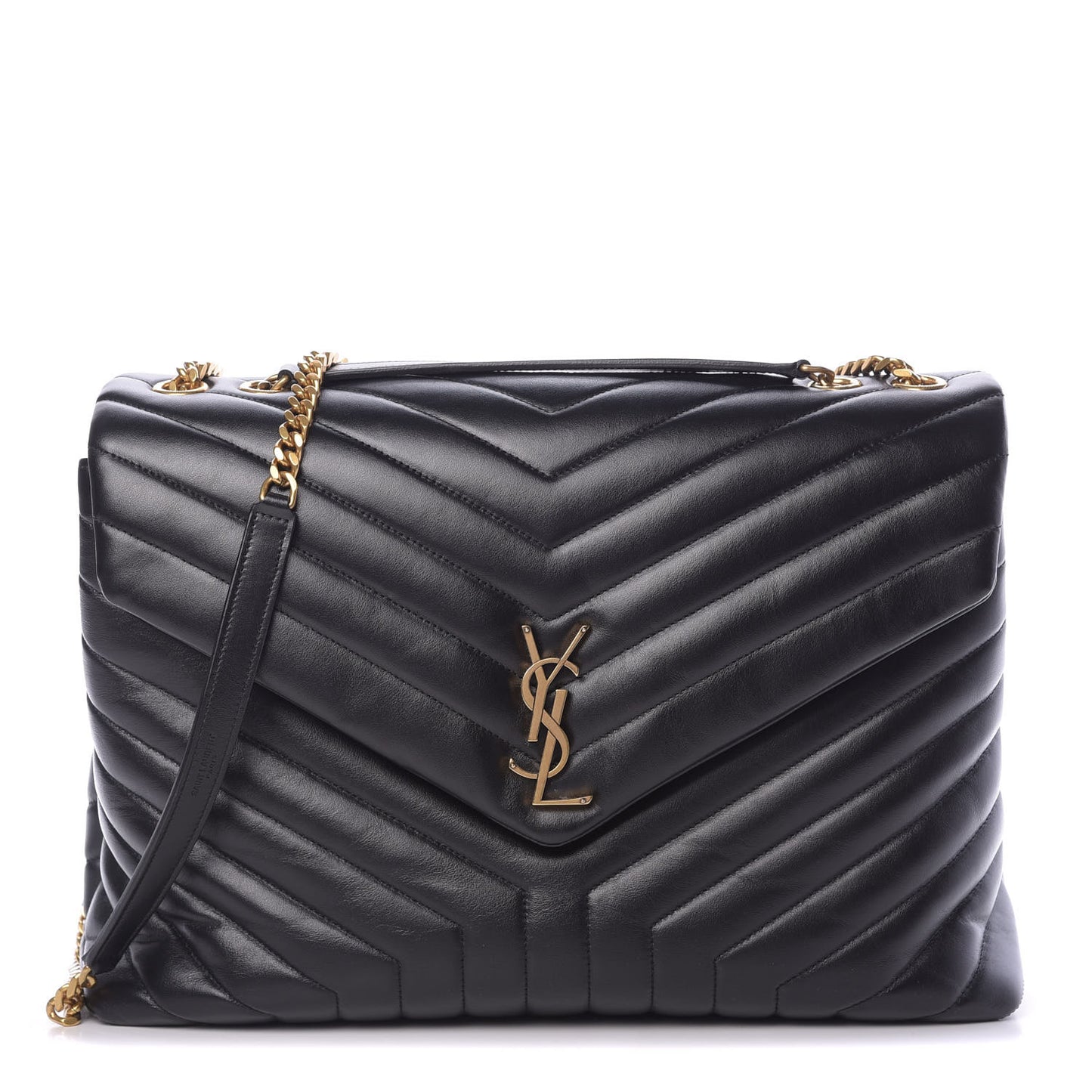 Calfskin Y Quilted Monogram Large Loulou Chain Satchel Black