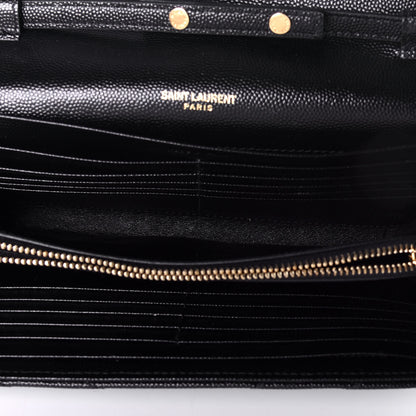 Saint Laurent Grain De Poudre Matelasse Chevron Medium Monogram Chain Wallet Black 5 of 9