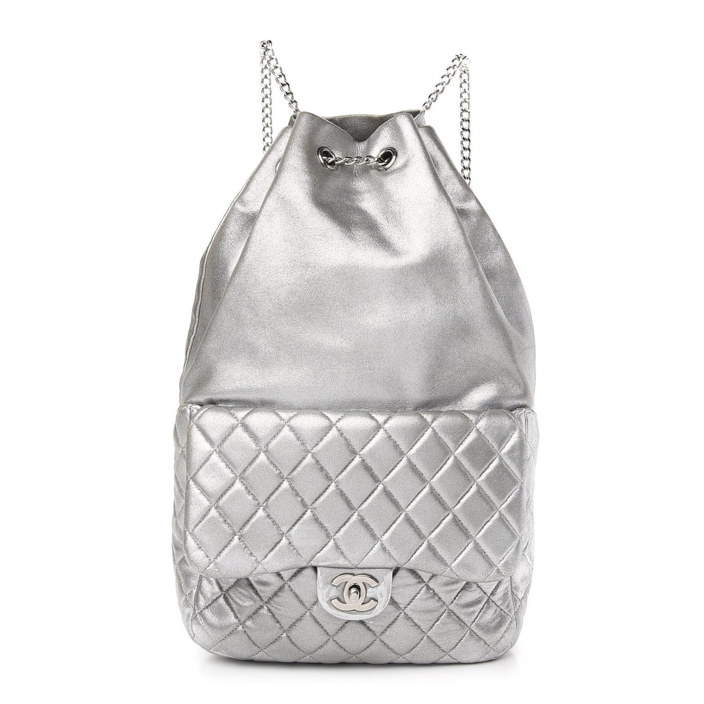 Metallic Lambskin Quilted Large In Seoul Backpack Silver