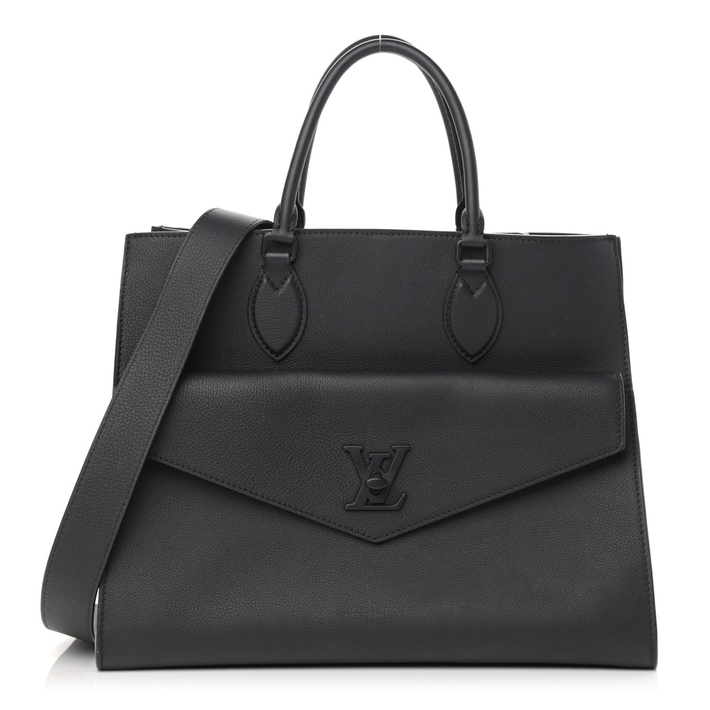 Soft Calfskin Lockme Tote MM Black