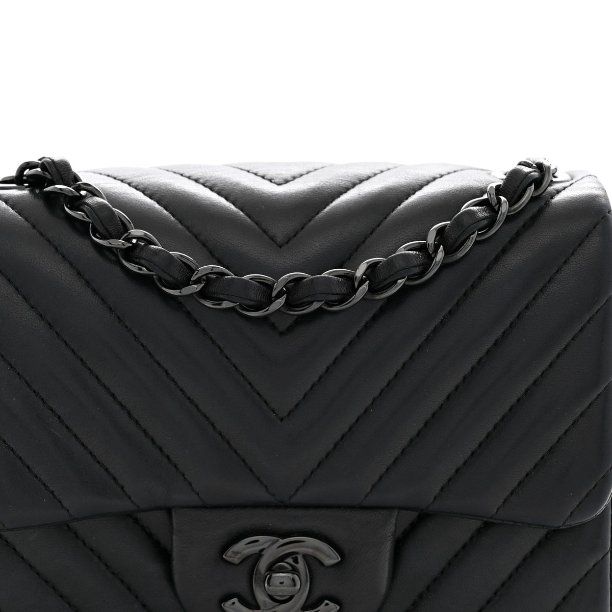 Lambskin Chevron Quilted Mini Square Flap So Black