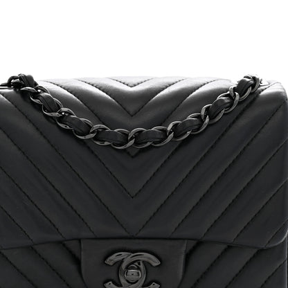 Chanel Lambskin Chevron Quilted Mini Square Flap So Black 8 of 12