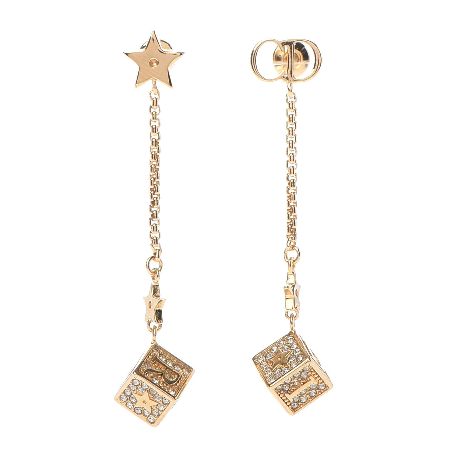 Christian Dior Crystal Star Dice Dangle Earrings Gold 1 of 3