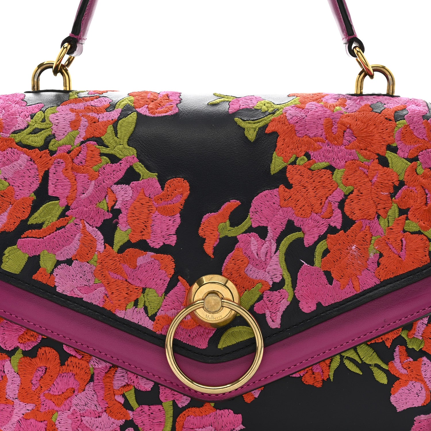 Mulberry Smooth Calfskin Embroidered Floral Harlow Satchel Navy Multicolor 9 of 22