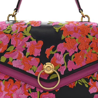 Mulberry Smooth Calfskin Embroidered Floral Harlow Satchel Navy Multicolor 9 of 22