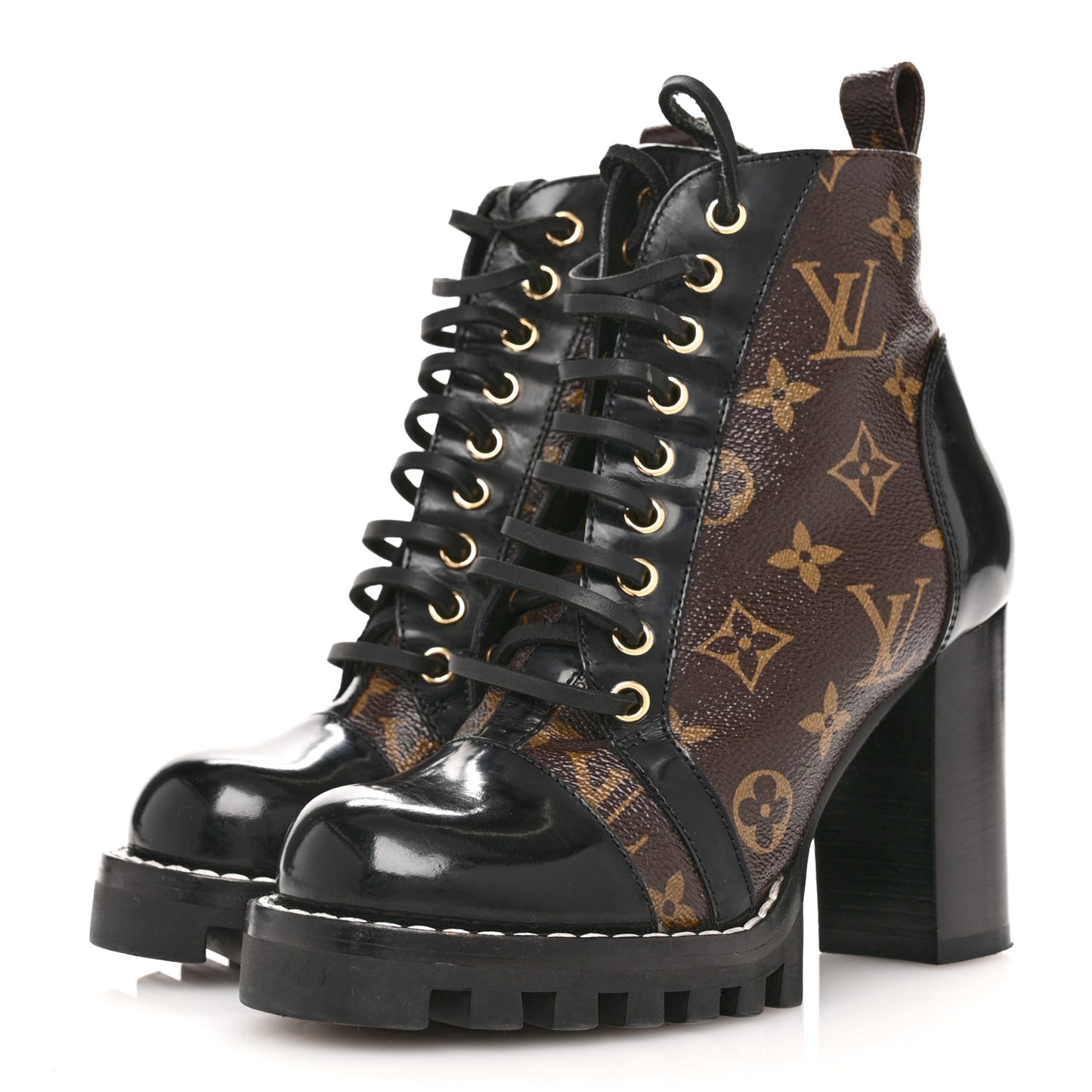 Patent Calfskin Monogram Star Trail Ankle Boots 35 Black