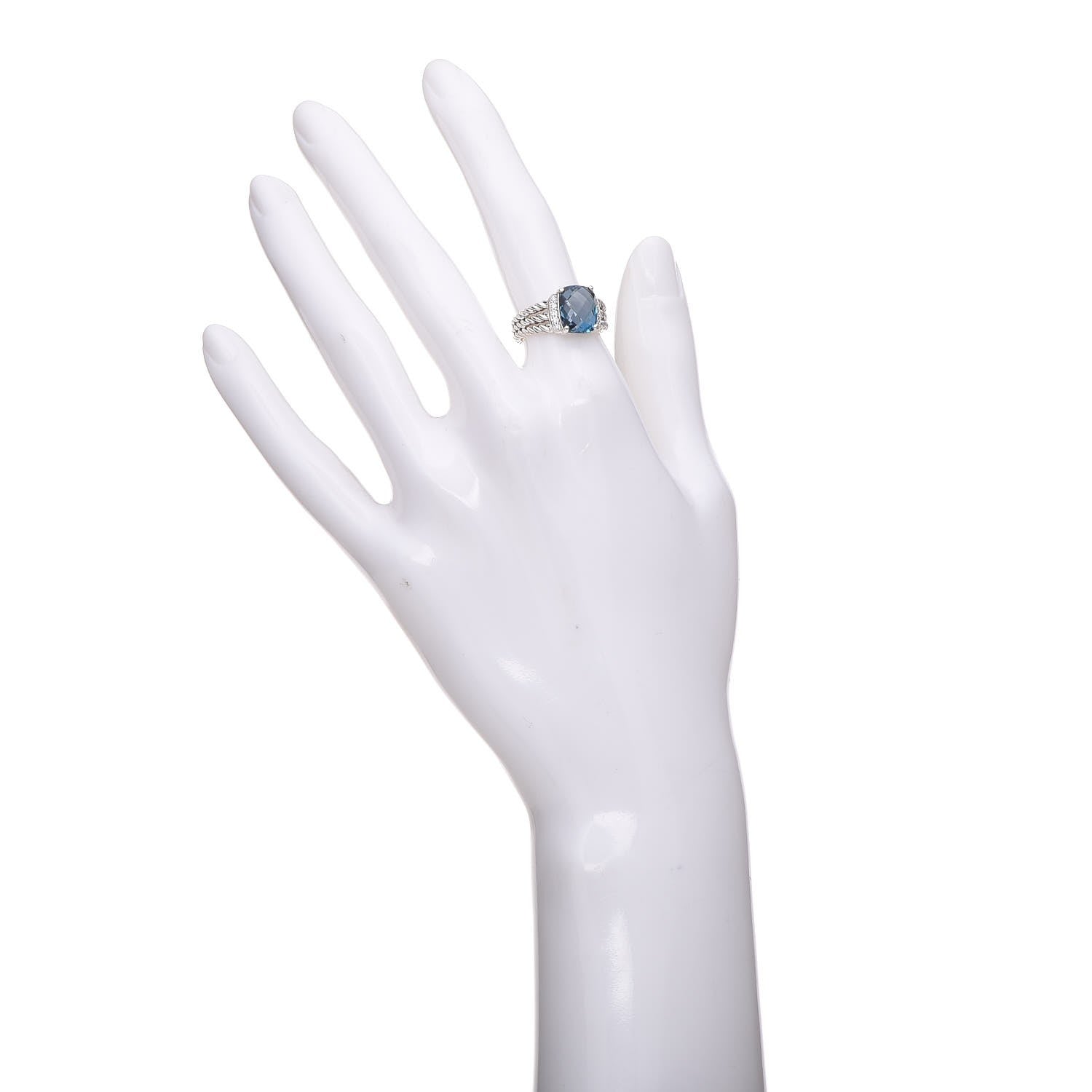 David Yurman Sterling Silver Diamond Hampton Blue Topaz 10mm Petite Wheaton Ring 51 5.75 2 of 5