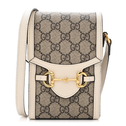 Gucci GG Supreme Monogram Azalea Calfskin Mini Horsebit 1955 Crossbody Bag Beige Ebony Mystic White 1 of 11