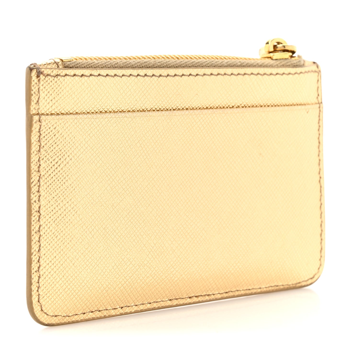 Metallic Saffiano City Calf Triangle Card Holder Gold