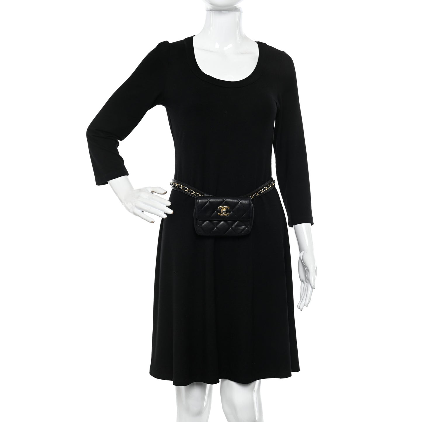 Lambskin Quilted Waist Chain Belt Flap Bag Black