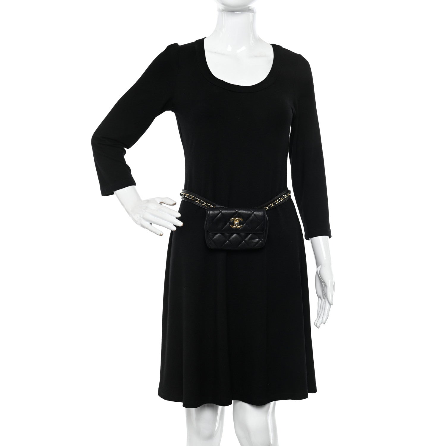 Chanel Lambskin Quilted Waist Chain Belt Flap Bag Black 2 of 11