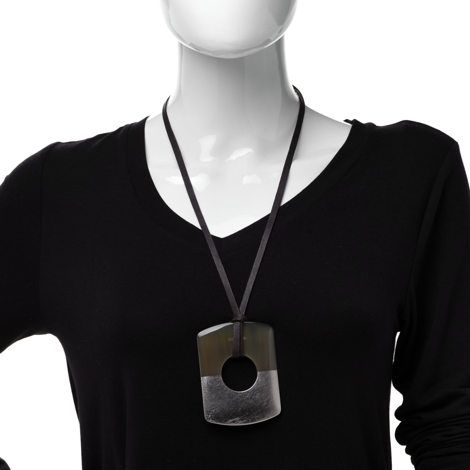 Hermes Buffalo Horn Gold Leaf Dalva Pendant Necklace Palladium 2 of 7