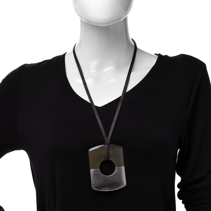 Hermes Buffalo Horn Gold Leaf Dalva Pendant Necklace Palladium 2 of 7