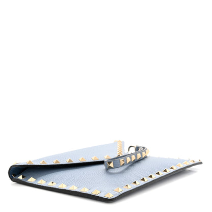 Valentino Garavani Pebbled Calfskin Medium Rockstud Envelope Flat Wristlet Pouch Atlantique 4 of 6