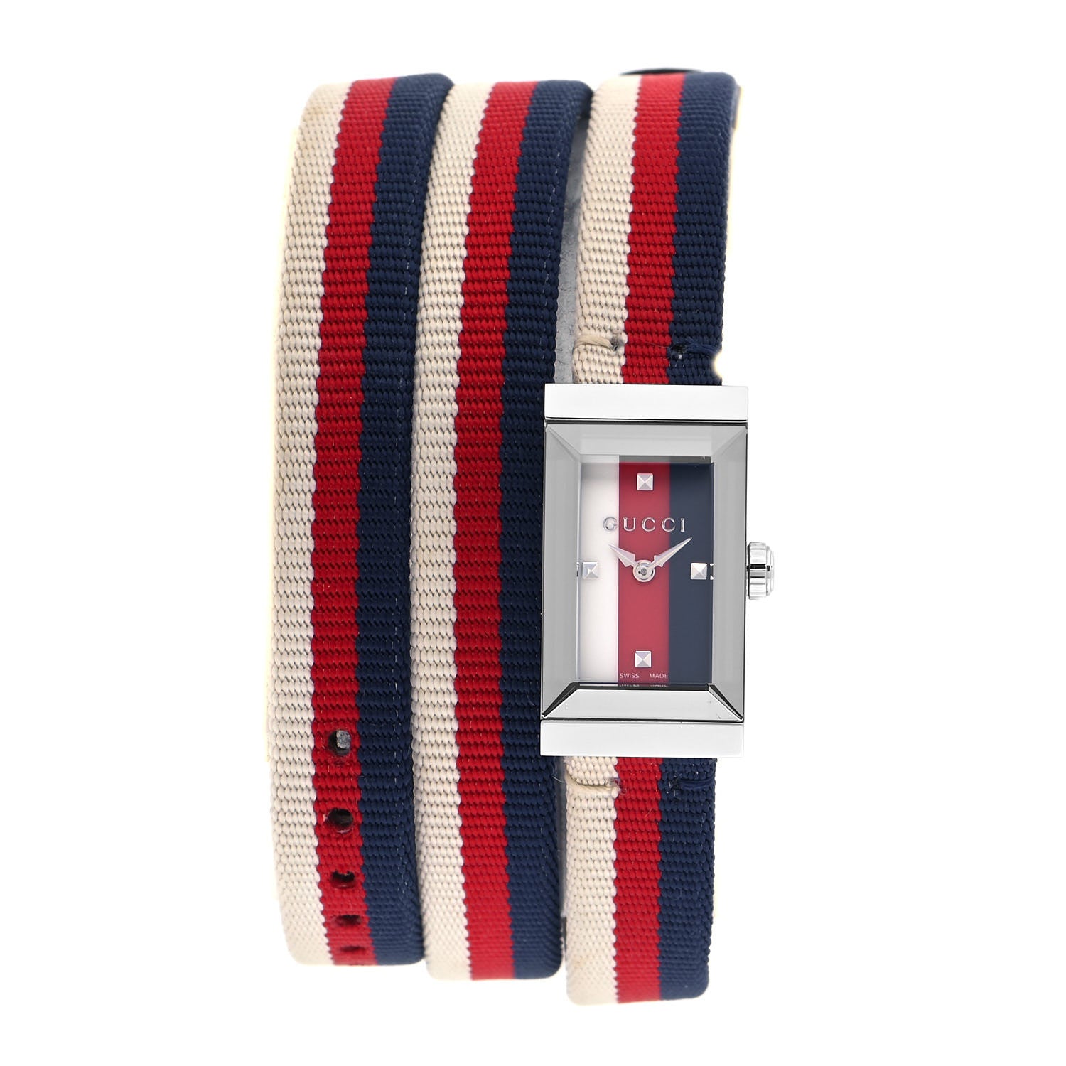 Gucci Stainless Steel Nylon 14mm Web G-Frame Triple Wrap Quartz Watch Blue 1 of 5