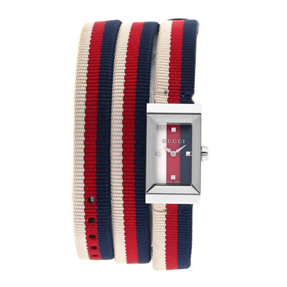 Gucci Stainless Steel Nylon 14mm Web G-Frame Triple Wrap Quartz Watch Blue 1 of 5