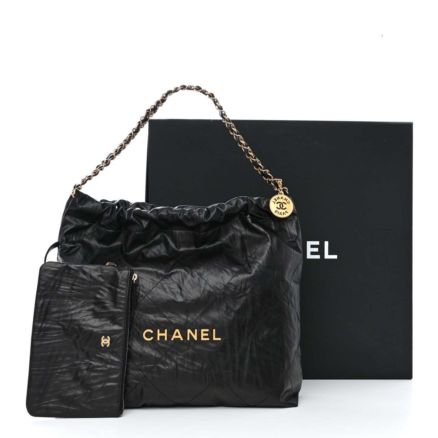 Crumpled Calfskin Quilted Chanel 22 Black