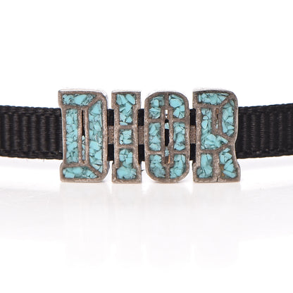 Christian Dior Grosgrain Ribbon Crystal Dior Logo Choker Necklace Black Turquoise 4 of 5