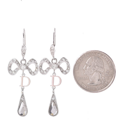 Christian Dior Crystal Bow Hoop Earrings Silver 2 of 4