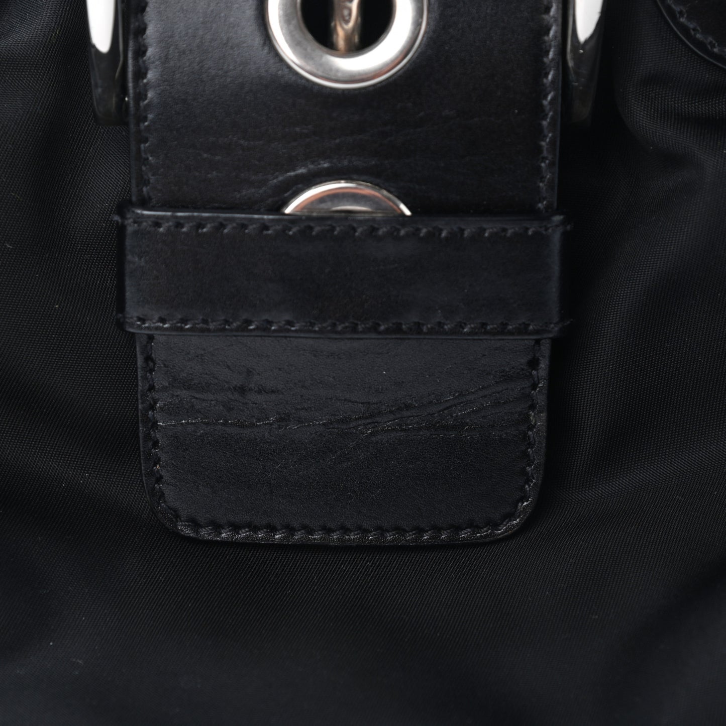 Nylon Calfskin Buckle Shoulder Bag Black