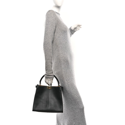 Fendi Vitello Seta Glazed Fabric FF 1974 Medium Peekaboo X-Lite Black Mogano Panna 2 of 9