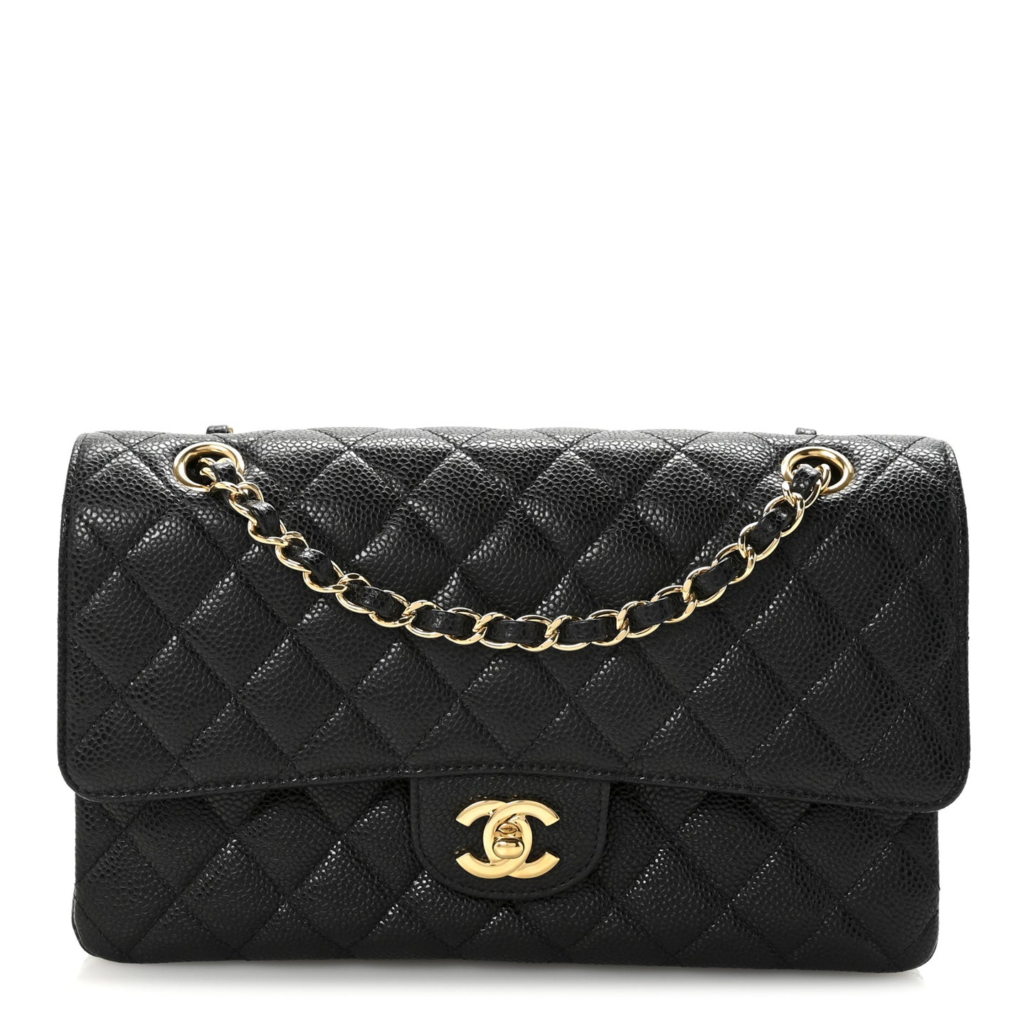 Caviar Quilted Medium Double Flap Black