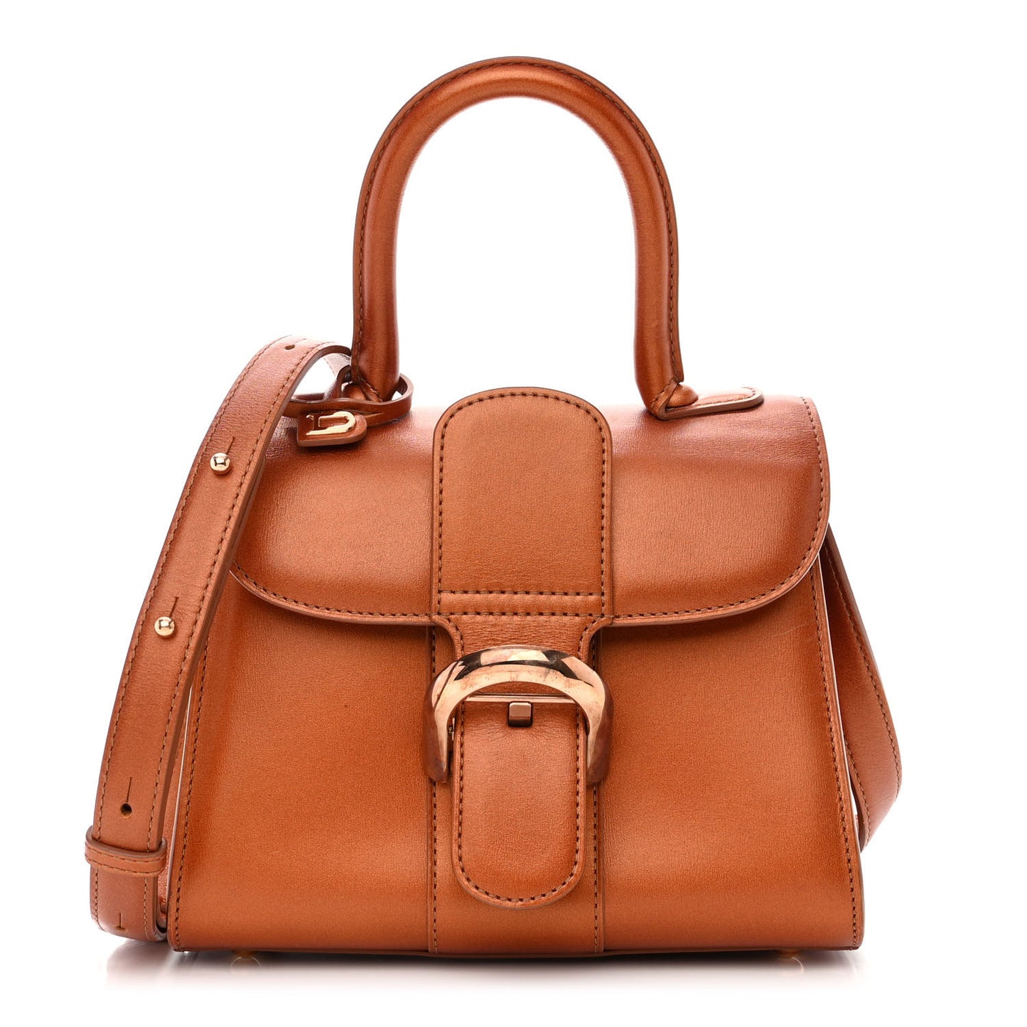 Metallic Calfskin Mini Brillant Satchel Camel