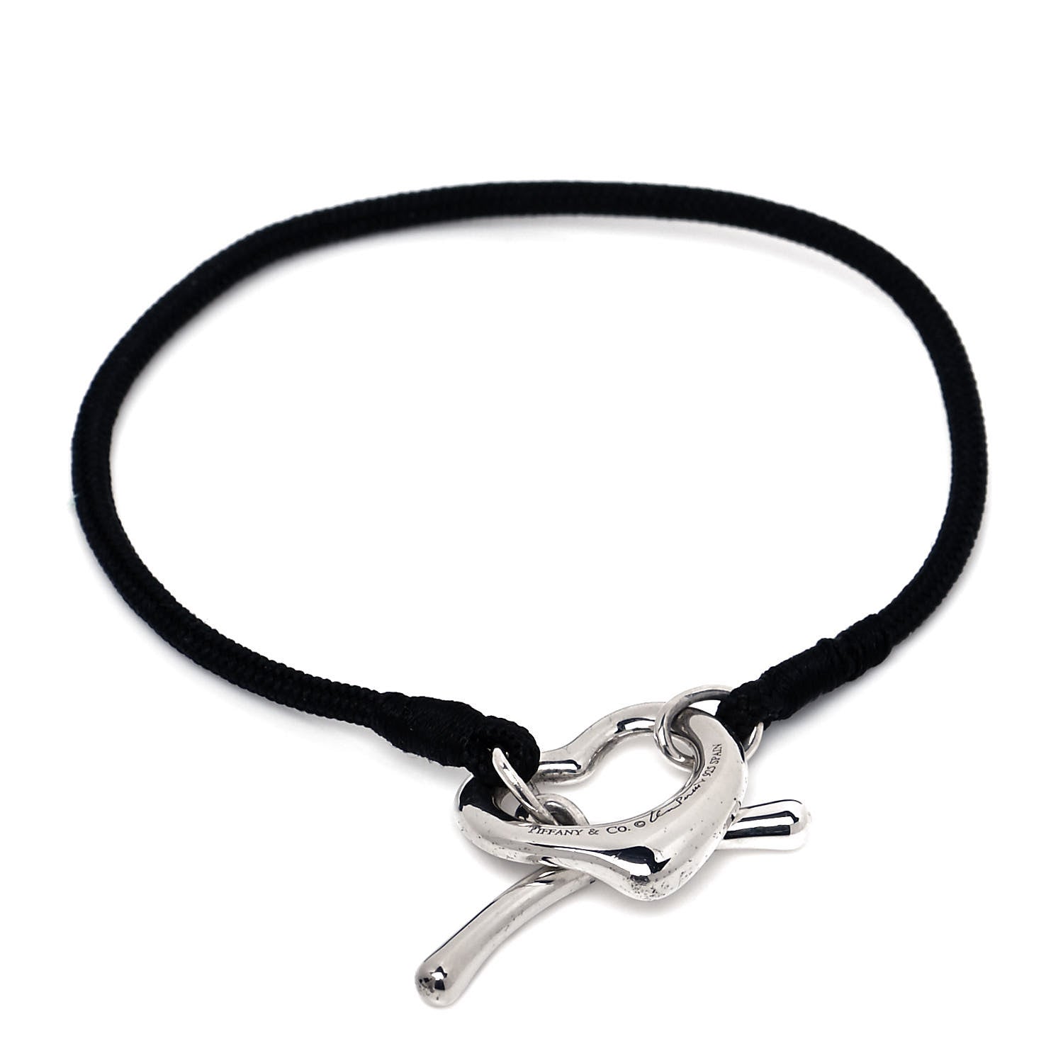 Tiffany Sterling Silver Elsa Peretti Open Heart Silk Cord Bracelet 1 of 4